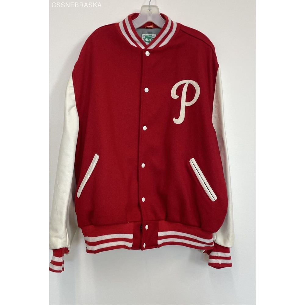 Maple‎ Red/White Vintage Philadelphia Phillies Wool/Leather Bomber Jacket - XXL